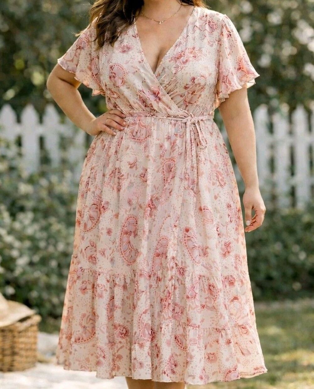 Torrid Pink Paisley Faux Wrap Maxi Dress 3X | Boho Cottagecore Flutter Sleeve 22